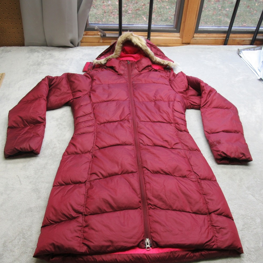 Mountain Hardwear Down Jacket Womens Small Red Vine Hooded Insulated‎ Tall Parka